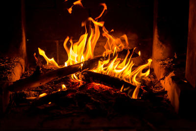 Close-up of fire in the dark