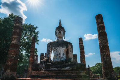 Low angle view of statue of temple against sky