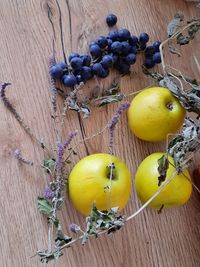 High angle view of apples on table