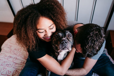 Close-up of woman with dog