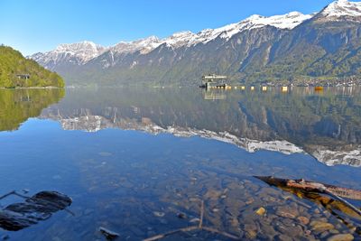 Scenic view of lake with mountains in background