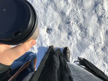 Coffee in the english snow stonehenge salisbury england uk