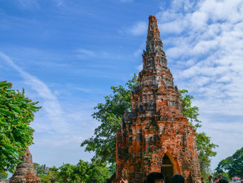 Low angle view of temple building against sky