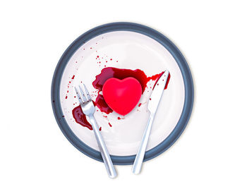 High angle view of red heart shape on plate
