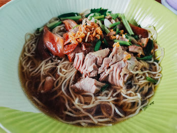High angle view of meal served in bowl