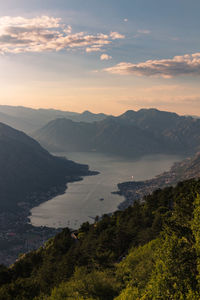 Scenic view of mountains against sky during sunset