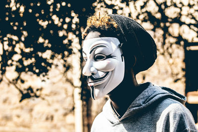 Close-up of man wearing mask