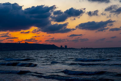 Scenic view of sea against sky during sunset