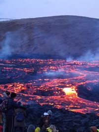 High angle view of bonfire against sky