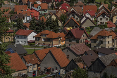 High angle view of buildings in city