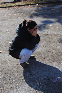High angle view of woman on beach