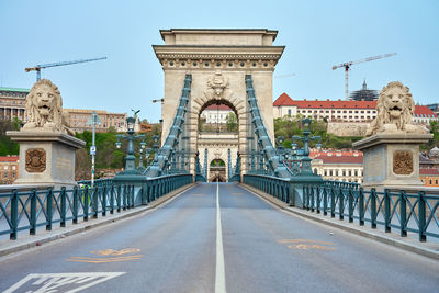 Budapest cityscape with chain bridge along danube river