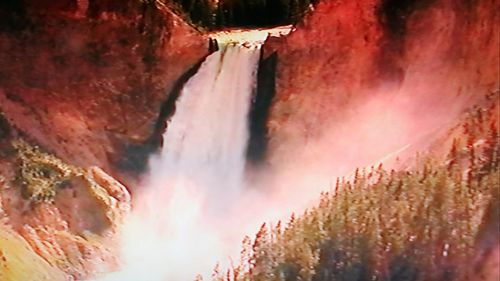 Panoramic shot of waterfall in winter