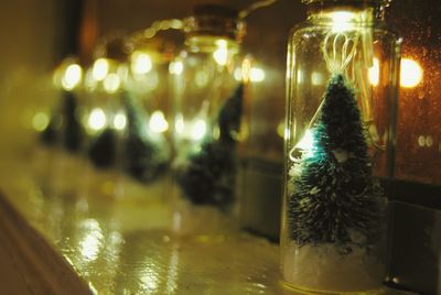 Close-up of illuminated christmas tree at night