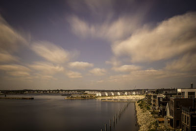 View of marina at sunset
