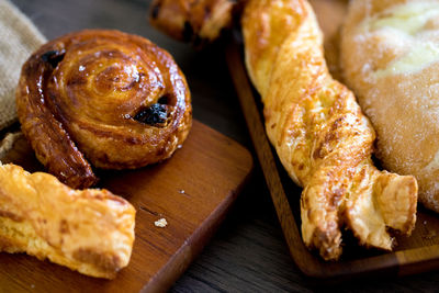High angle view of bread on cutting board