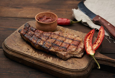 Close-up of meat on barbecue grill