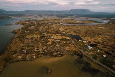 Aerial view of sea against sky