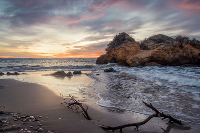 Scenic view of sea against sky during sunset