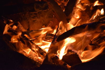 High angle view of bonfire at night