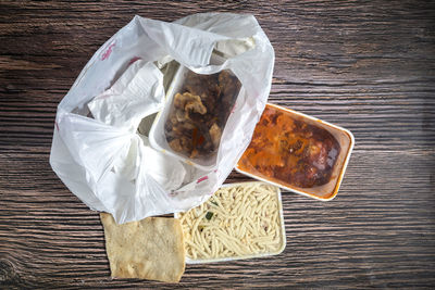 High angle view of food on table