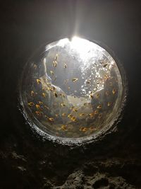 Close-up of illuminated lamp against black background