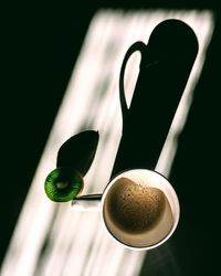 High angle view of coffee cup on table