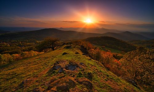 Scenic view of landscape against sky during sunset