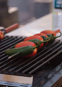 Close-up of vegetables on barbecue grill