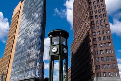 Low angle view of modern buildings against sky