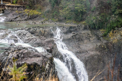 Close-up of waterfall against trees