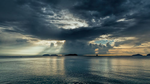 Scenic view of sea against dramatic sky