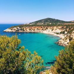 Scenic view of sea against clear sky