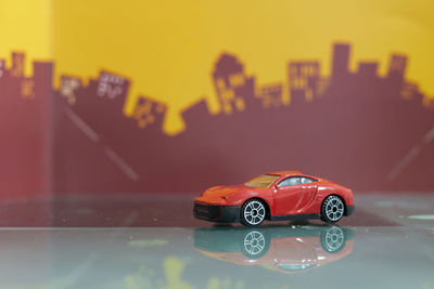 Close-up of toy car on table