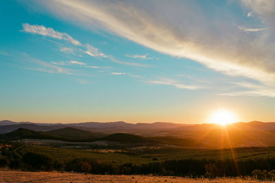 Scenic view of field against sky during sunset