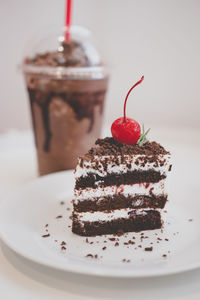 Close-up of cake served on table