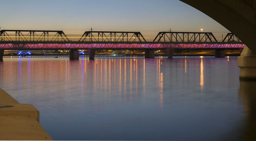 Bridge over river against sky during sunset