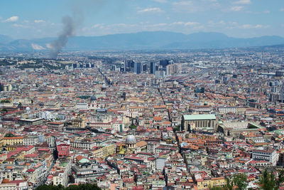 High angle shot of townscape against sky