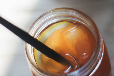 Close-up of cocktail in glass on table