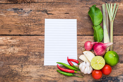 High angle view of ingredients on table