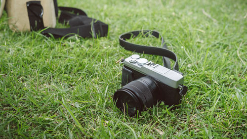 Abandoned camera on field