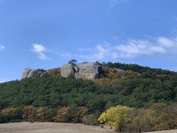 View of fort against trees and blue sky