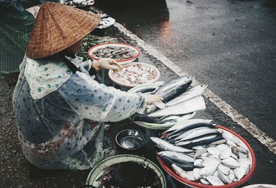 High angle view of chocolate cake in basket