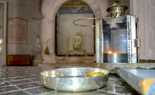 Tea light candles in temple