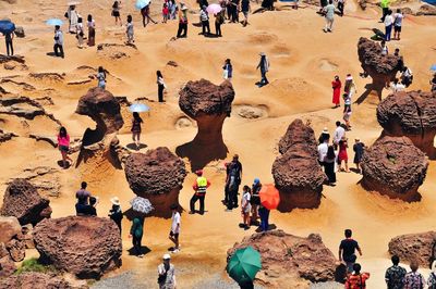 High angle view of people at beach