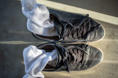 High angle view of shoes