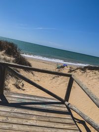 Scenic view of beach against blue sky