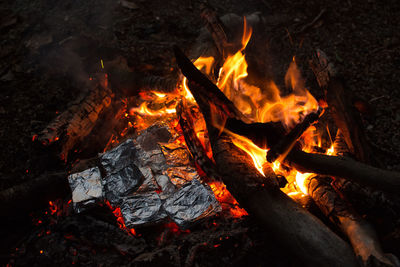 High angle view of bonfire