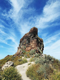 Low angle view of rock formations against sky