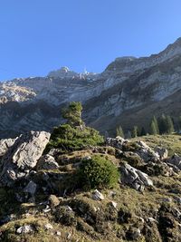 Scenic view of mountains against clear sky